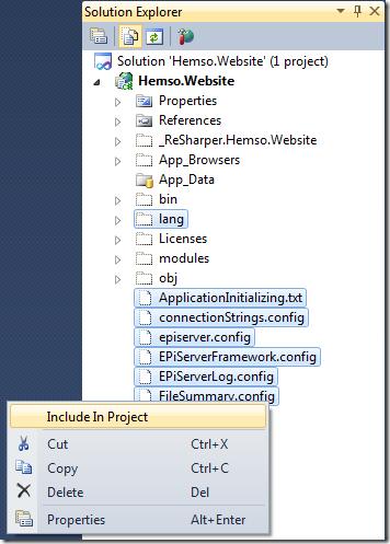 Including EPiServer files in Visual Studio project