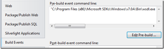 Edit pre-build event in project properties