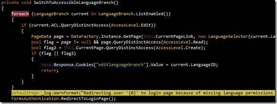 Screenshot of source code in Visual Studio