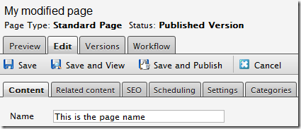 Screenshot of page name property