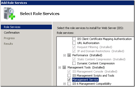 Installing the IIS Management Service