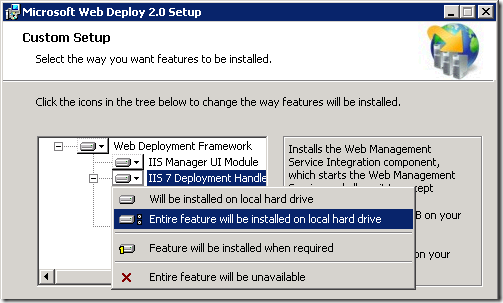 Screenshot of Web Deploy setup wizard