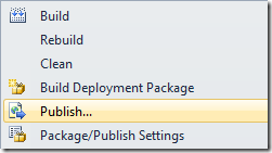 Screenshot of Publish command in Visual Studio