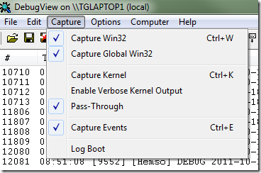 Configuring Capture settings for DebugView