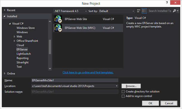 EPiServer Web Site project template in Visual Studio