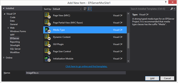Adding a new media content type in EPiServer