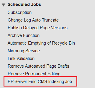 Screenshot of EPiServer scheduled jobs
