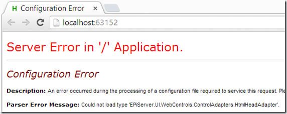 HtmlHead control adapter exception