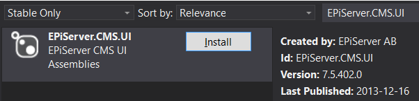 EPiServer.CMS.UI NuGet package