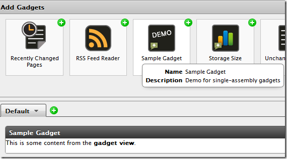 Gadget with icon in the Online Center