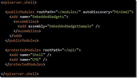 Registering the gadget assembly in web.config