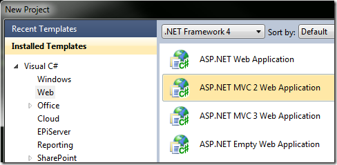 Creating a new ASP.NET MVC 2 project in Visual Studio